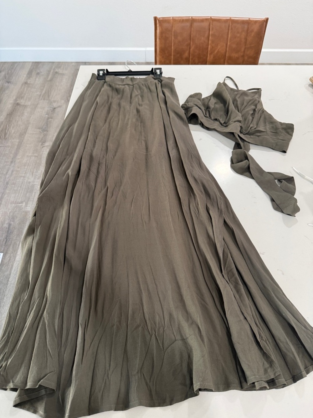 Olive Flowing Maxi Skirt and crop set - lightweight and flowy